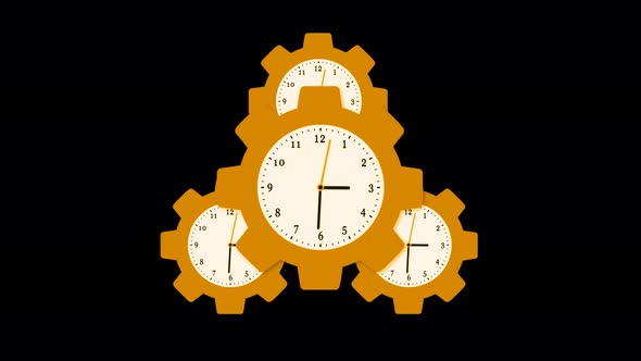 Brown Color Gear Icon Clock Isolated On Black Background