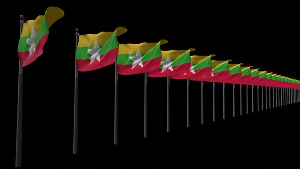 Row Of Myanmar Flags With Alpha 4K