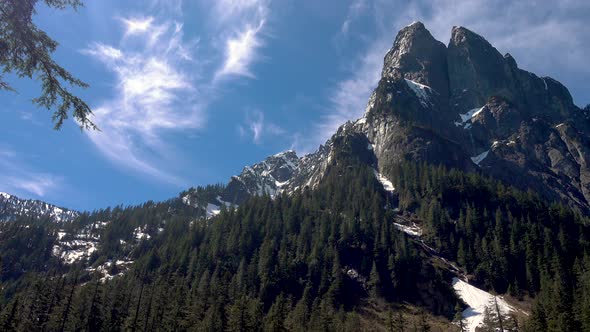 Mt Index Jagged Pacific Northwest Mountain Peak Blue Cloudy Skies Timelapse