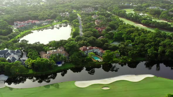 Aerial Video Golf Course Community Mansion Homes Jupiter Florida Usa