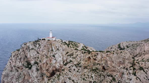 Lighthouse on the Island of Mallorca Spain Dron  Video