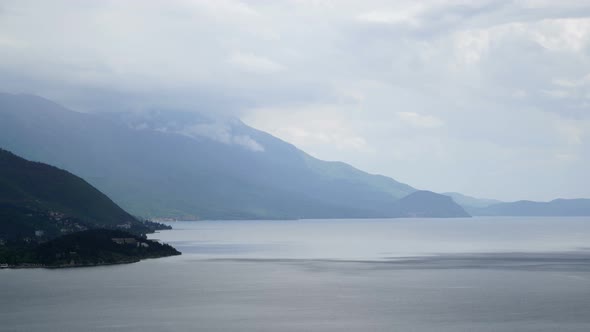 Rainy day, rain cloud passing over Lake Ohrid, Macedonia