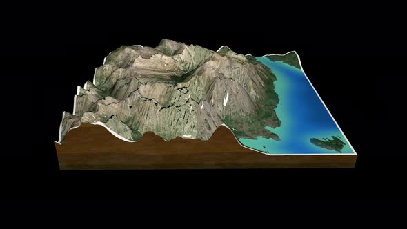 Rocky Mountains terrain map 3D render 360 degrees loop animation