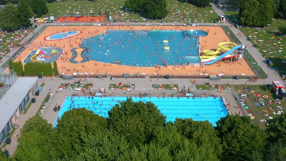 Aerial View of Open Air Swimming Pool in City