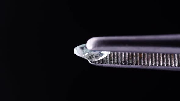 Natural Oval Alexandrite in the Tweezers on the Black Background