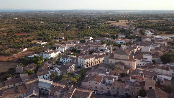 Old town of S'Alqueria Blanca in Mallorca, Spain, view from drone