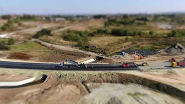 Aerial Viev Making New Asphalt at Road Construction