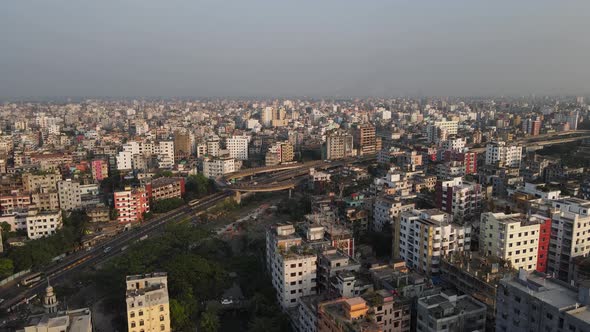 Aerial push in shot. Dhaka City the Capital of Bangladesh. The ever sprawling skyline of the country