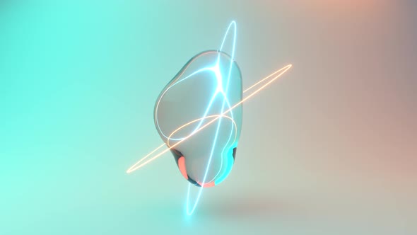 Abstract Background with Morphing Water Spheres Illuminated By Neon Rings