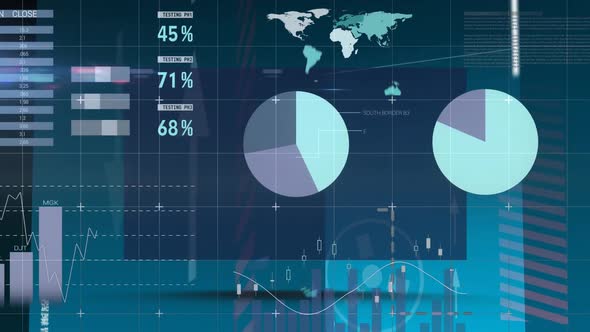 Charts and statistics moving on a dark background