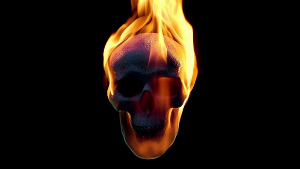 Skull Bursts Into Flames And Burns