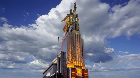 Famous soviet monument Rabochiy i Kolkhoznitsa, sculptor Vera Mukhina, Moscow, Russia