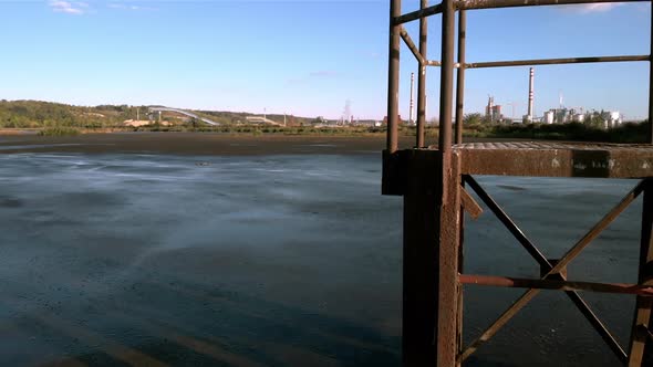 Lagoon sludge at the factory. Close up shot.