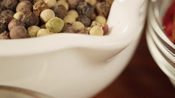 Spices in Glass Bowls Closeup