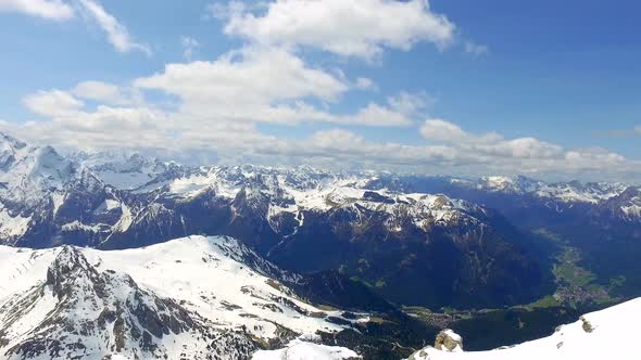 View from the top of Sass Pordoi peak to the valley , Dolomites, Italy