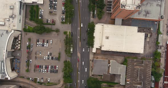 Birds eye view of streets in Houston Galleria Mall area