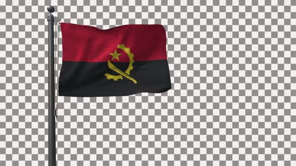 Angola Flag On Flagpole With Alpha Channel 4K