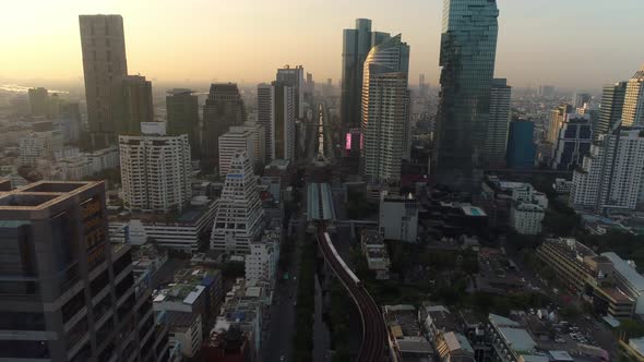 4K aerial drone footage of Bangkok skyline.