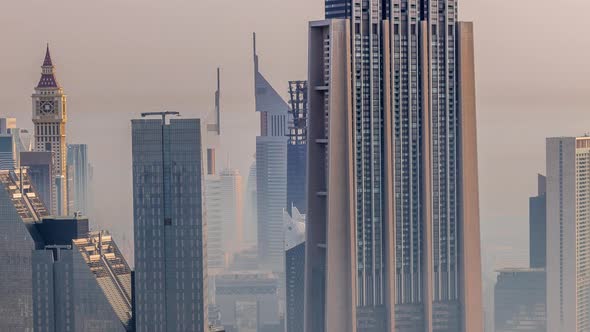 Dubai International Financial Centre District with Modern Skyscrapers Timelapse