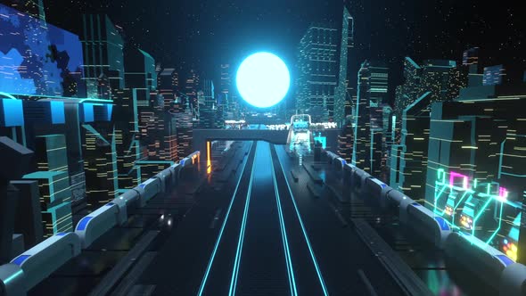 Seamless looped animation of futuristic city nft illustration or cyberpunk