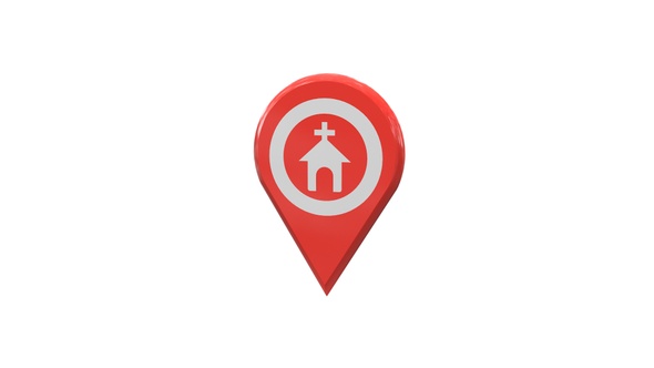 Red Church Map Location 3D Pin Icon V9