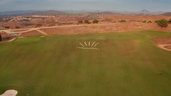 Golf course driving range at sunset in California, United States of America