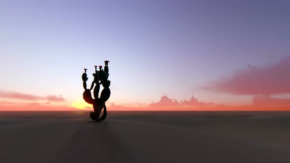 Time Lapse of Big Sunrise Over Desert with Silhouette of Lone Cactus in Foreground