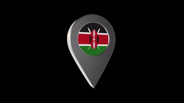 3d Animation Map Navigation Pointer With Kenya Flag With Alpha Channel - 4K