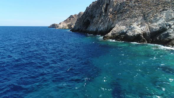 Psili Ammos beach on Serifos island in the Cyclades in Greece seen from the sky