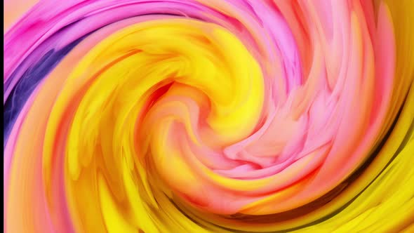 Pink and Yellow Acrylic Texture with Flowing Effect. Liquid Paint Mixing Artwork with Splash and