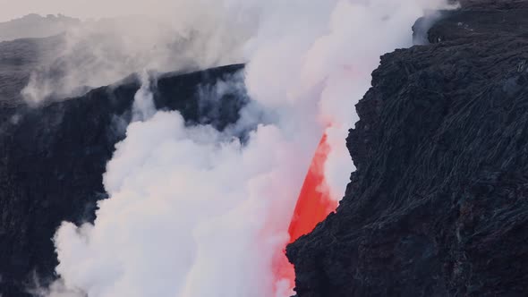 Lava from the Kilauea volcano flows into the ocean