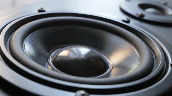 Shallow DOF acoustic diaphragm plays lower frequencies   4K 2160p 30fps UltraHD footage - Close-up  