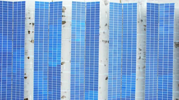 Aerial view of the solar panels on the roof of a shopping mall