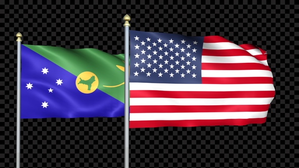 Christmas Island And United States Two Countries Flags Waving