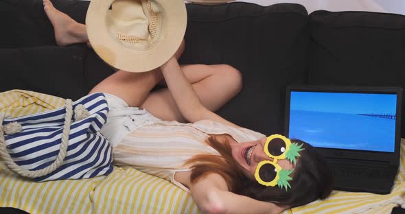 Funny Happy Woman Rejoices at Opportunity to Travel