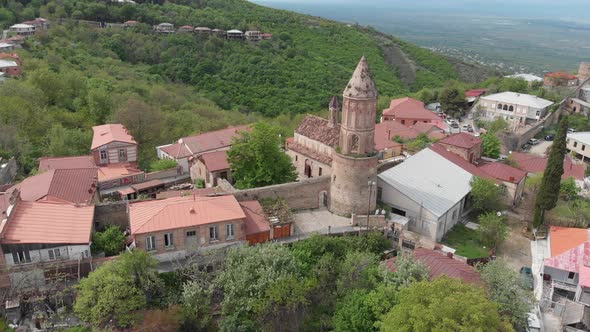 Aerial view of beautiful city of love Sighnaghi. Georgia 2019 spring