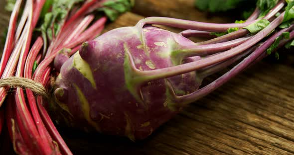 Close-up of kohlrabi on wooden table 4k