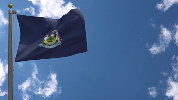 Maine State Flag (Usa) On Flagpole
