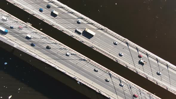 Static View From Above a Cable-stayed Bridge, Aerial Shooting Over Traffic From Cars