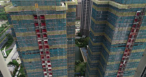 Aerial footage of multistory apartment construction site in China