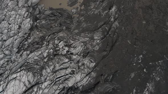 Svinafellsjokull Glacier lagoon, Iceland. Aerial top-down forward