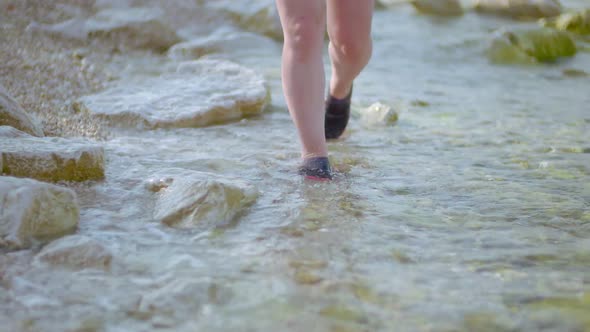 Woman Walking at Seashore in Summer