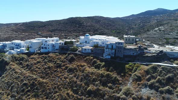 Kastro Sifnou beach on Sifnos island in cyclades in Greece from the sky