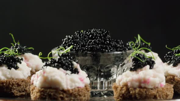 Black Caviar Sandwiches Closeup