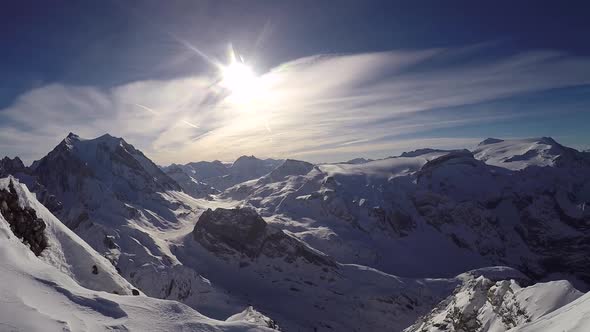 Scenic landscape view of the mountains in winter.