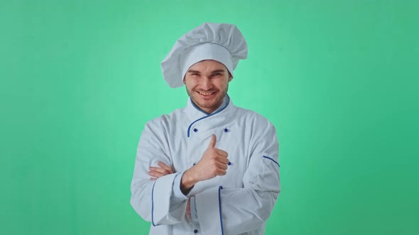 Green Background Charismatic Baker Guy in the