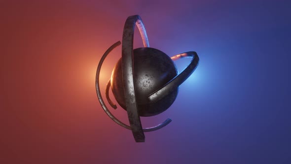 4K 3D animation. Sci-fi object with glowing energy at center. Rotation metal sphere