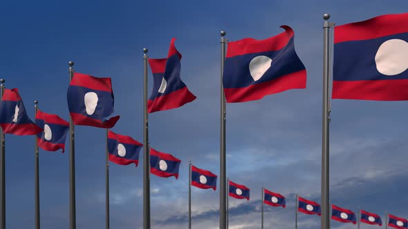 The Laos Flags Waving In The Wind  - 4K