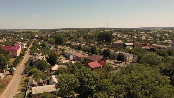 Aerial View of the Village in Summer in Sunny Weather