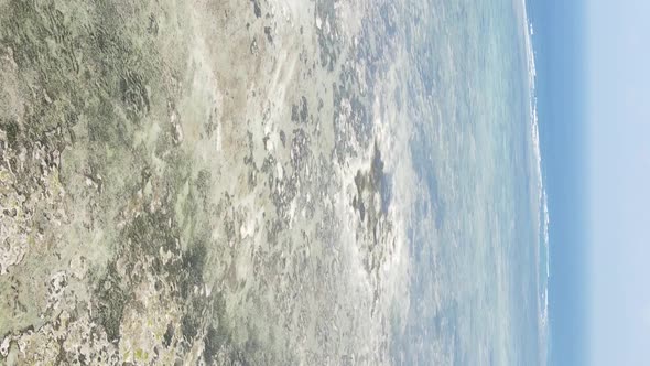 Vertical Video of Low Tide in the Ocean Near the Coast of Zanzibar Tanzania Aerial View